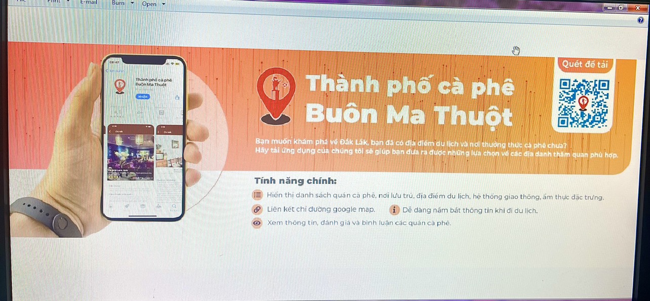 Banner ứng dụng (app) cà phê và du lịch Thành phố Buôn Ma Thuột